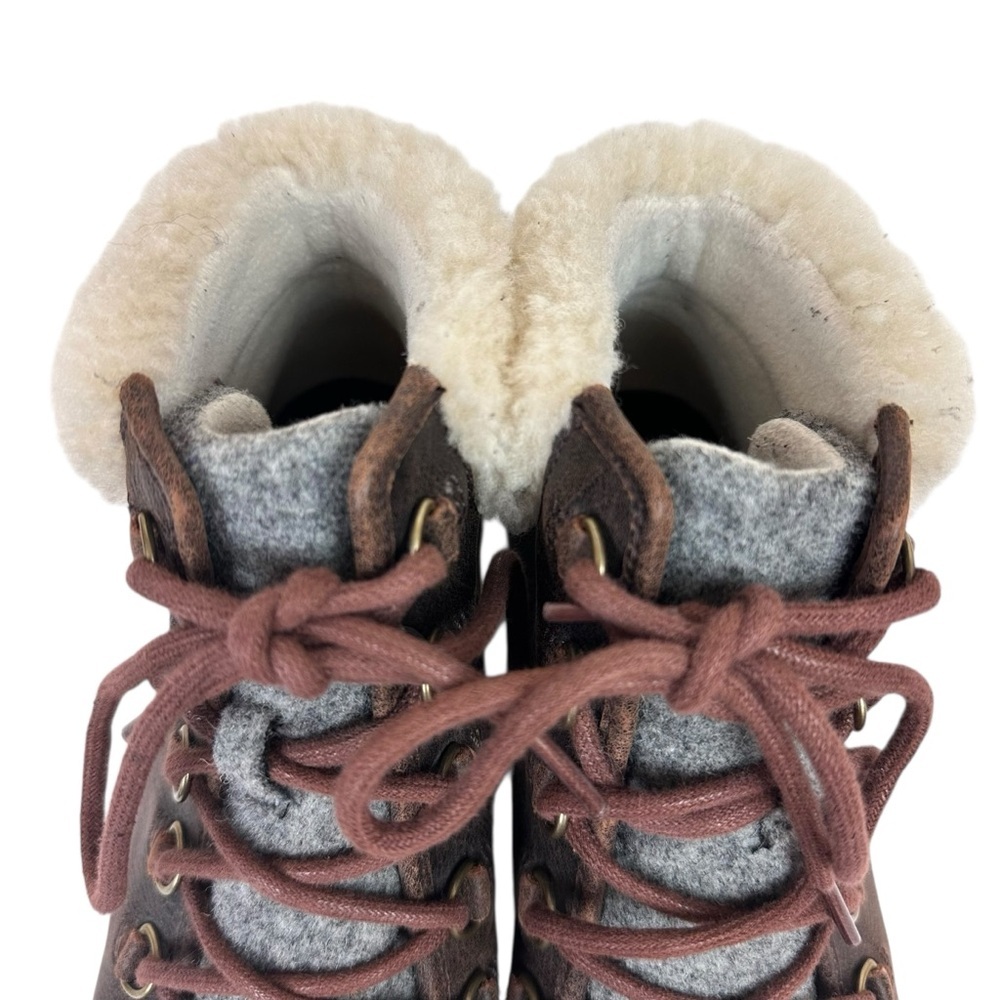 Sorel Harlow Cozy Shearling Ankle Hiker Boots Bootie Leather Wool Lace Up Size 9 - Picture 5 of 13